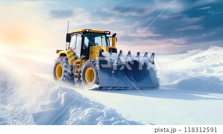 Powerful Snow Clearing: Snowplow and Tractor Tackling Snowdrifts - Generative AI 118312591