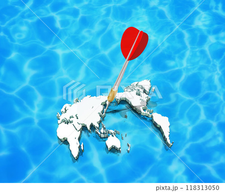 世界地図の中、ダーツで日本を標的にする 118313050