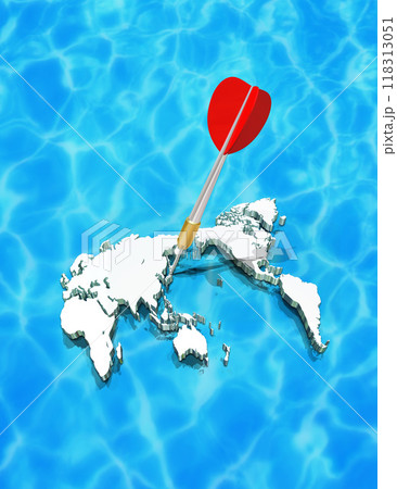 世界地図の中、ダーツで日本を標的にする 118313051