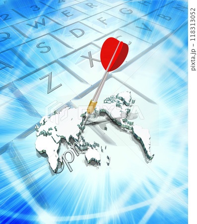 世界地図の中、ダーツで日本を標的にする 118313052