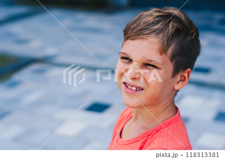 Portrait boy. Happy childhood, sincere emotions, joy of life, family education Portrait boy. Happy childhood, sincere emotions, joy of life, family education 118313381