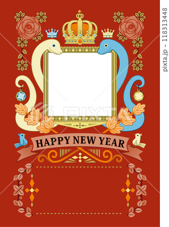 巳年イラスト年賀状デザイン「王冠エンブレムフレーム」HAPPY NEW YEAR 118313448