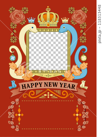 巳年イラスト年賀状デザイン「王冠エンブレムフレーム」HAPPY NEW YEAR 118313448