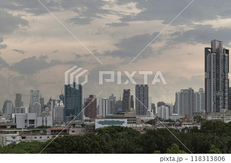 Architecture exterior of Modern high-rise buildings of Dramatic sky in the city of Bangkok. 118313806