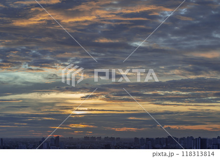 Colorful sunset and cloud sky background over Metropolitan. Colorful sunset and cloud sky background over Metropolitan. 118313814