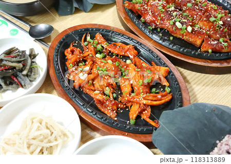 korea food. grilled deodeok root, mountain herb whose roots have restorative properties korea food. grilled deodeok root, mountain herb whose roots have restorative properties 118313889