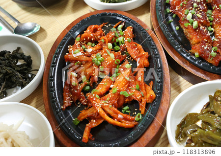 korea food. grilled deodeok root, mountain herb whose roots have restorative properties korea food. grilled deodeok root, mountain herb whose roots have restorative properties 118313896
