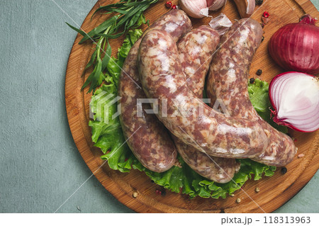 raw kupaty, traditional Georgian sausages, raw sausages, with spices and herbs, Georgian cuisine, raw kupaty, traditional Georgian sausages, raw sausages, with spices and herbs, Georgian cuisine, 118313963