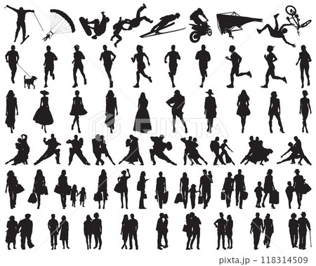 Big collection of people silhouettes on a white background Big collection of people silhouettes on a white background 118314509