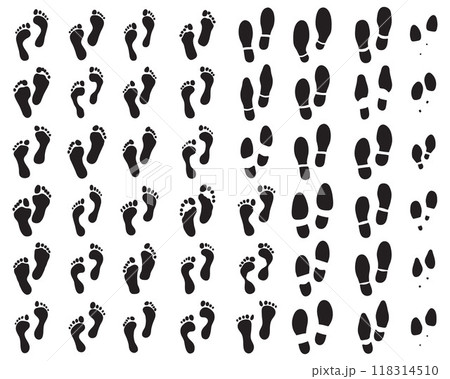 Various prints of shoes and human feet on a white background Various prints of shoes and human feet on a white background 118314510