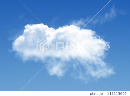 Single cloud isolated over blue sky background. White fluffy cloud photo, beautiful cloud shape. Climate concept 118315695