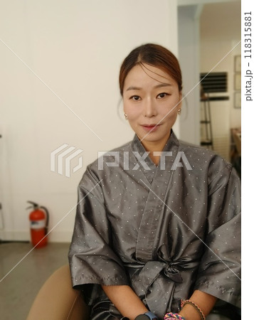 Beauty concept photo of a 30-year-old Asian woman doing her bridal makeup 118315881