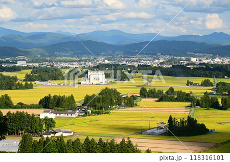 花巻八景 円万寺観音山から見る秋の水田地帯 花巻八景 円万寺観音山から見る秋の水田地帯 118316101