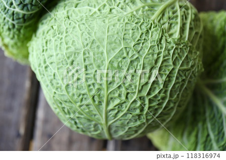 低農薬栽培のちりめんキャベツ　新鮮生野菜 118316974