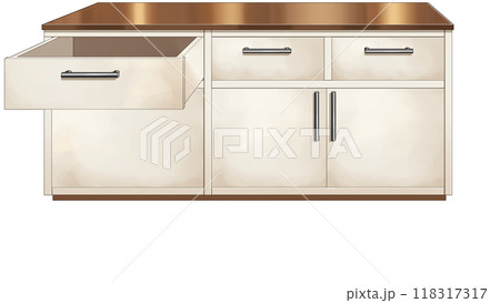 左上の引き出しが開いているキッチンボード 左上の引き出しが開いているキッチンボード 118317317