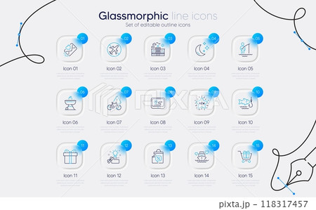 Set of New star, Sale bags and Grill line icons for web app. Moon, Gps, Creative idea icons. Honeymoon cruise, Gift box, Airplane mode signs. Fishing, Hotel, Shopping cart. Fisherman. Vector Set of New star, Sale bags and Grill line icons for web app. Moon, Gps, Creative idea icons. Honeymoon cruise, Gift box, Airplane mode signs. Fishing, Hotel, Shopping cart. Fisherman. Vector 118317457