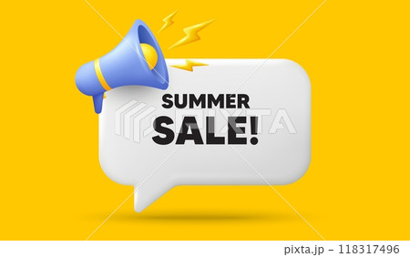 Summer Sale tag. 3d speech bubble banner with megaphone. Special offer price sign. Advertising Discounts symbol. Summer sale chat speech message. 3d offer talk box. Vector Summer Sale tag. 3d speech bubble banner with megaphone. Special offer price sign. Advertising Discounts symbol. Summer sale chat speech message. 3d offer talk box. Vector 118317496