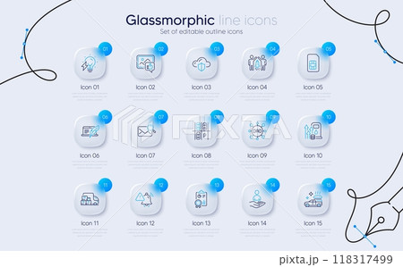 Set of Cloud protection, Like photo and Parking place line icons for web app. Recruitment, Electricity bulb, Dao icons. Sim card, Attention bell, Partnership signs. Fuel price. Vector 118317499