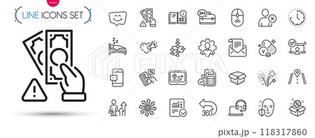 Pack of Credit card, Vanadium mineral and Versatile line icons. Include Bribe, Face protection, Open box pictogram icons. Love message, 24h service, Smartphone message signs. Vector Pack of Credit card, Vanadium mineral and Versatile line icons. Include Bribe, Face protection, Open box pictogram icons. Love message, 24h service, Smartphone message signs. Vector 118317860