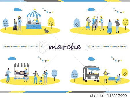 マルシェ　休日のマーケットで楽しむ人々 118317900