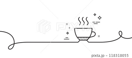 Espresso coffee icon. Continuous one line with curl. Hot drink sign. Beverage symbol. Espresso single outline ribbon. Loop curve pattern. Vector 118318055