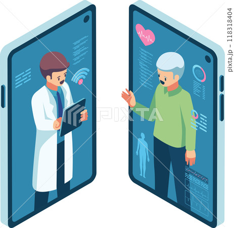 Isometric Doctor and Patient Talking via Telemedicine System Isometric Doctor and Patient Talking via Telemedicine System 118318404