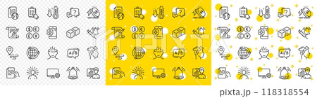 Outline Medical phone, Dice and Vaccine announcement line icons pack for web with Ab testing, Energy price, Mindfulness stress line icon. Bell alert, Presentation board. Vector Outline Medical phone, Dice and Vaccine announcement line icons pack for web with Ab testing, Energy price, Mindfulness stress line icon. Bell alert, Presentation board. Vector 118318554