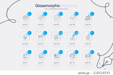 Set of Fake news, Headshot and Global business line icons for web app. Fishing place, Heartbeat, Medical support icons. Face scanning, Update time, Wash hands signs. Fisherman. Vector Set of Fake news, Headshot and Global business line icons for web app. Fishing place, Heartbeat, Medical support icons. Face scanning, Update time, Wash hands signs. Fisherman. Vector 118318555