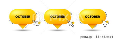 October month icon. Click here buttons. Event schedule Oct date. Meeting appointment planner. October speech bubble chat message. Talk box infographics. Vector October month icon. Click here buttons. Event schedule Oct date. Meeting appointment planner. October speech bubble chat message. Talk box infographics. Vector 118318634