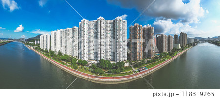 skyscrapers and bridges over Shing Mun River, Hong Kong Sept 1 2024 118319265