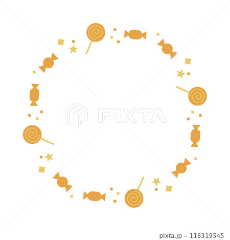 ハロウィンのサークルフレーム　イラスト素材　オレンジ 118319545