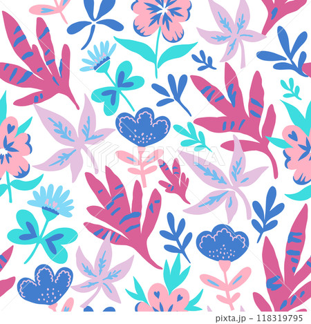 Minimalistic modern abstract floral seamless pattern in pastel colors. Minimalistic modern abstract floral seamless pattern in pastel colors. 118319795