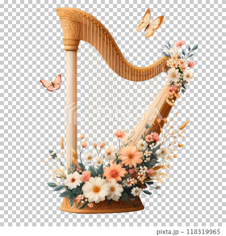 3d harp with flowers  118319965