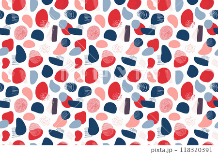 赤と青のアーティステックなペイント模様のシームレスパターン背景 118320391