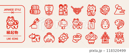 お正月・縁起物　ラインアイコンセット 118320499