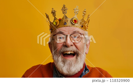 王冠を被るシニア男性 118320900