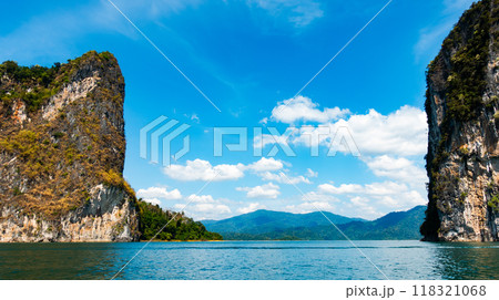 Tropical rainforest Mountain peak in Thailand, Beautiful archipelago islands Thailand Scenic mountains in the lake in Khao Sok National Park, Amazing nature landscape 118321068