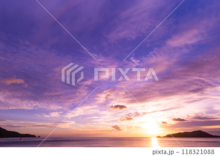 Sunset sky background,Landscape nature beautiful Light Sunset or sunrise over sea, Colorful clouds scenery sky,Amazing clouds and waves in sunset sky nature light cloud background 118321088