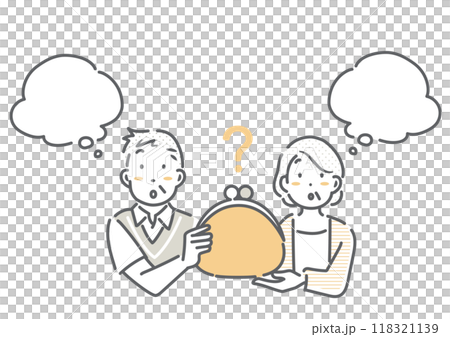 Senior couple thinking about money - simple and stylish line drawing illustration 118321139