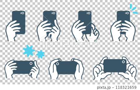 Illustration set for taking pictures with a smartphone Illustration set for taking pictures with a smartphone 118321659