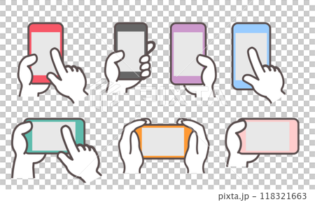Illustration set of hands operating smartphones Illustration set of hands operating smartphones 118321663