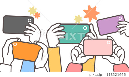 スマートフォンで撮影する群衆のイラスト 118321666