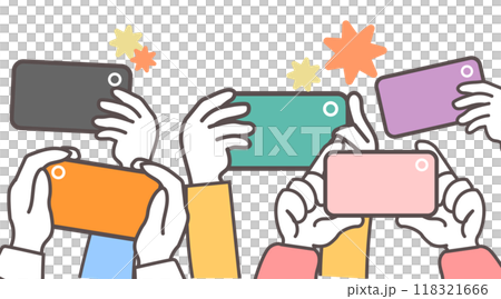 スマートフォンで撮影する群衆のイラスト 118321666