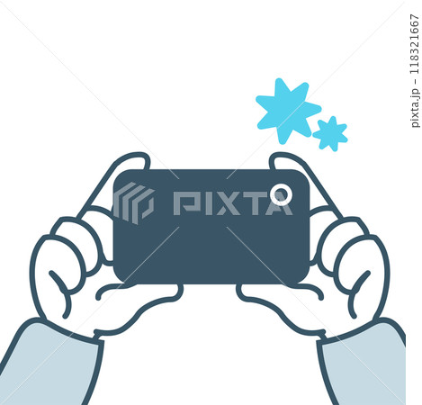 スマートフォンで撮影する手のイラスト スマートフォンで撮影する手のイラスト 118321667