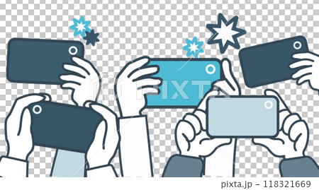 Illustration of a crowd taking pictures with smartphones 118321669