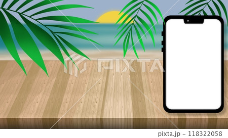 Empty wooden floor for product display montages with sea background, White wood table top on blur beach background, tropical sunset beach, Summer tropical sea beach, mock up blank smartphone display Empty wooden floor for product display montages with sea background, White wood table top on blur beach background, tropical sunset beach, Summer tropical sea beach, mock up blank smartphone display 118322058