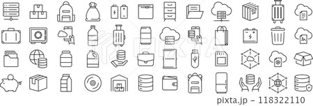 ベクターでモノクロのストレージの線画アイコンセット ベクターでモノクロのストレージの線画アイコンセット 118322110