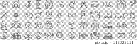 Monochrome lovers line drawing icon set in vector 118322111