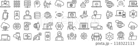 ベクターでモノクロのテクノロジーの線画アイコンセット ベクターでモノクロのテクノロジーの線画アイコンセット 118322113