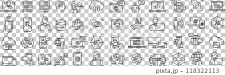 Vector monochrome technology line icon set 118322113